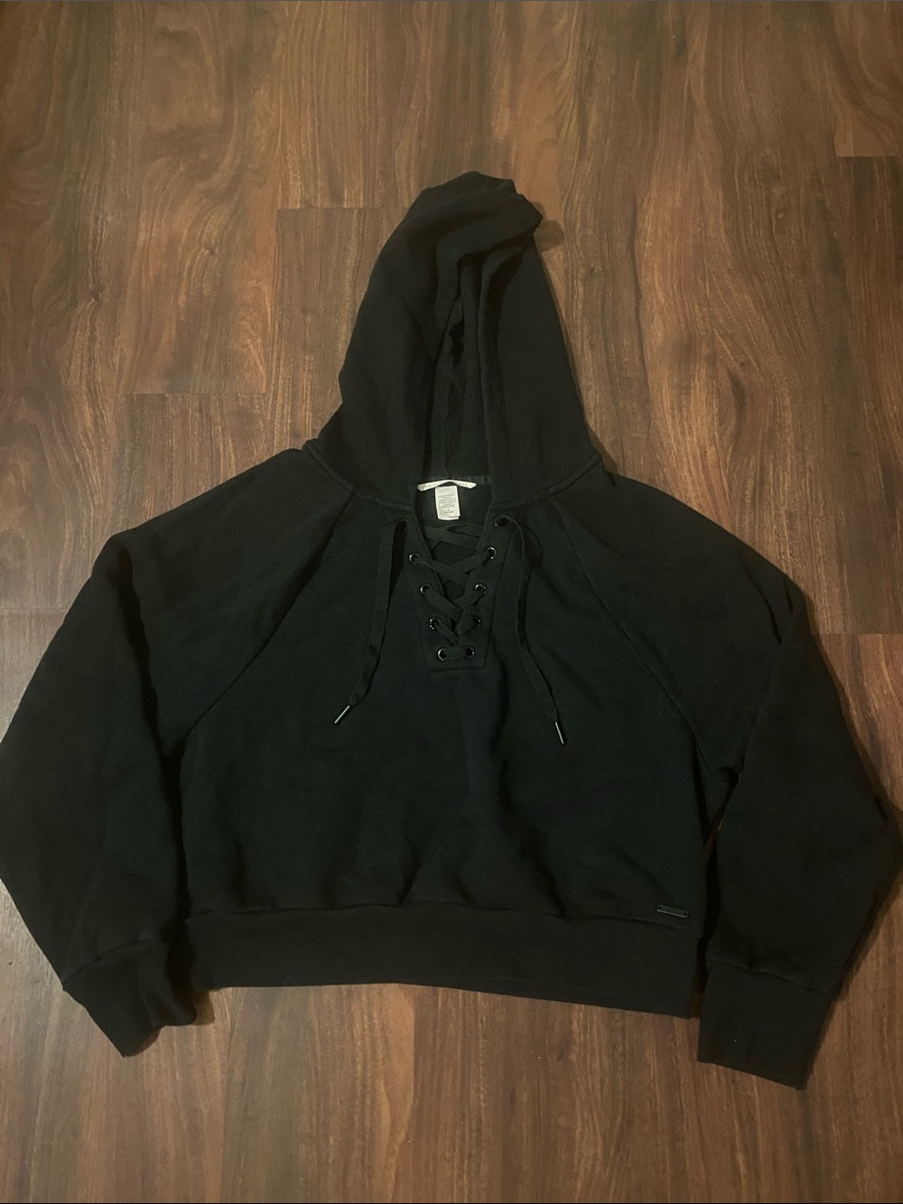 Victoria's Secret Black Lace-Up Hoodie Sweater